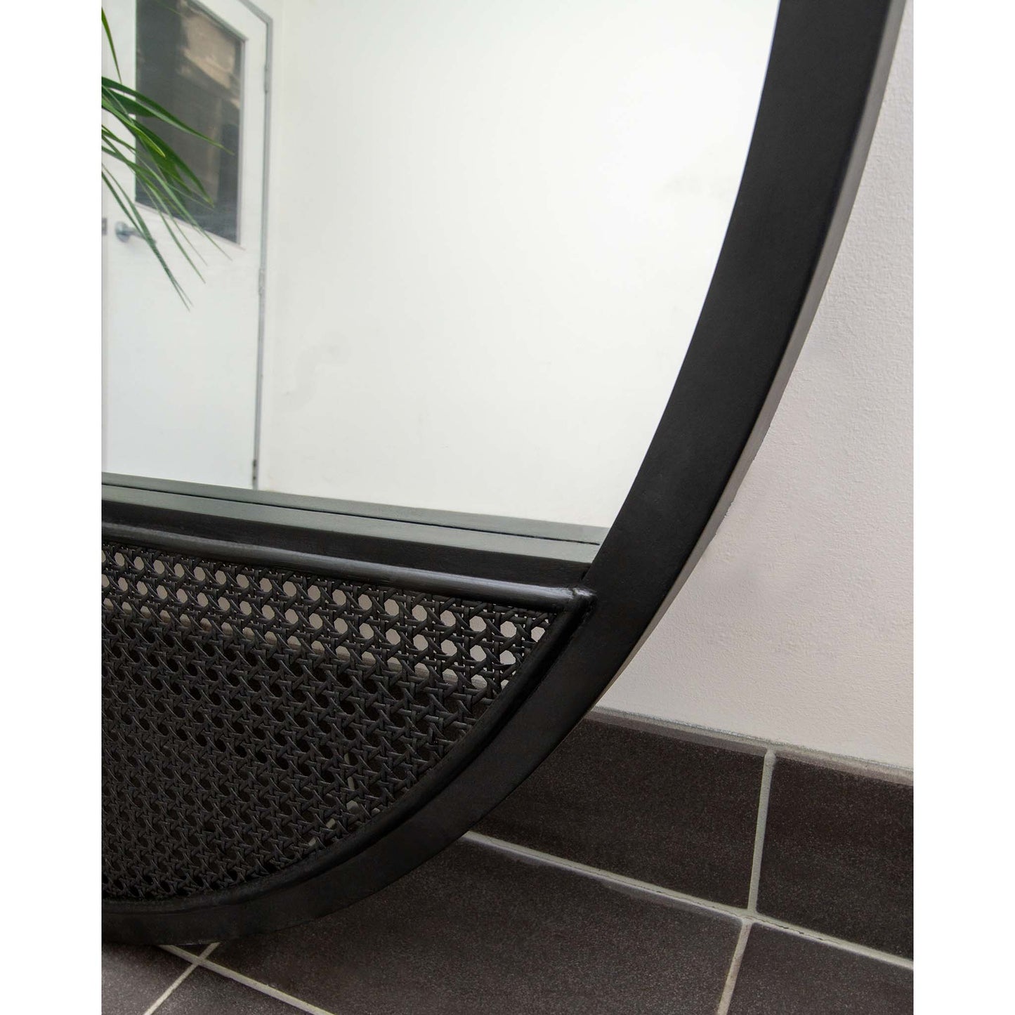 Black Rattan Wood Round 100cm Mirror
