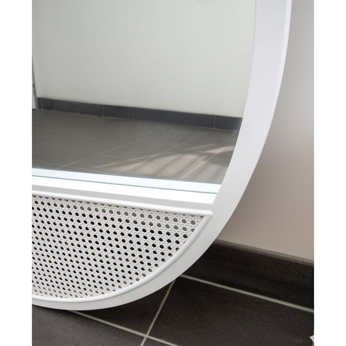 White Rattan Wood Round 100cm Mirror