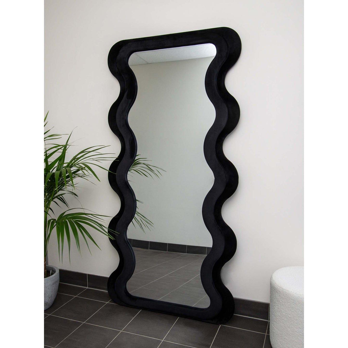 Black Felt Wavy Double Frame 200cm x 100cm Mirror
