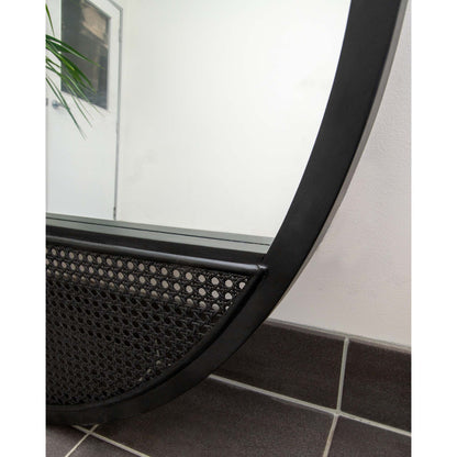 Black Rattan Wood Round 100cm Mirror