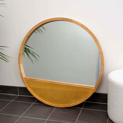 Natural Rattan Wood Round 100cm Mirror