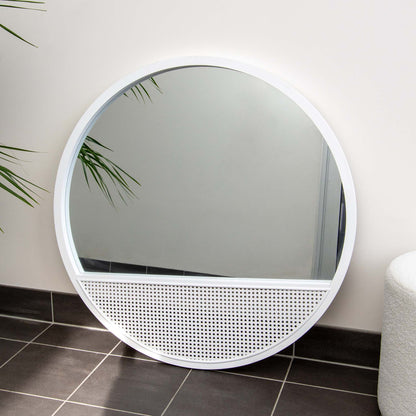 White Rattan Wood Round 100cm Mirror