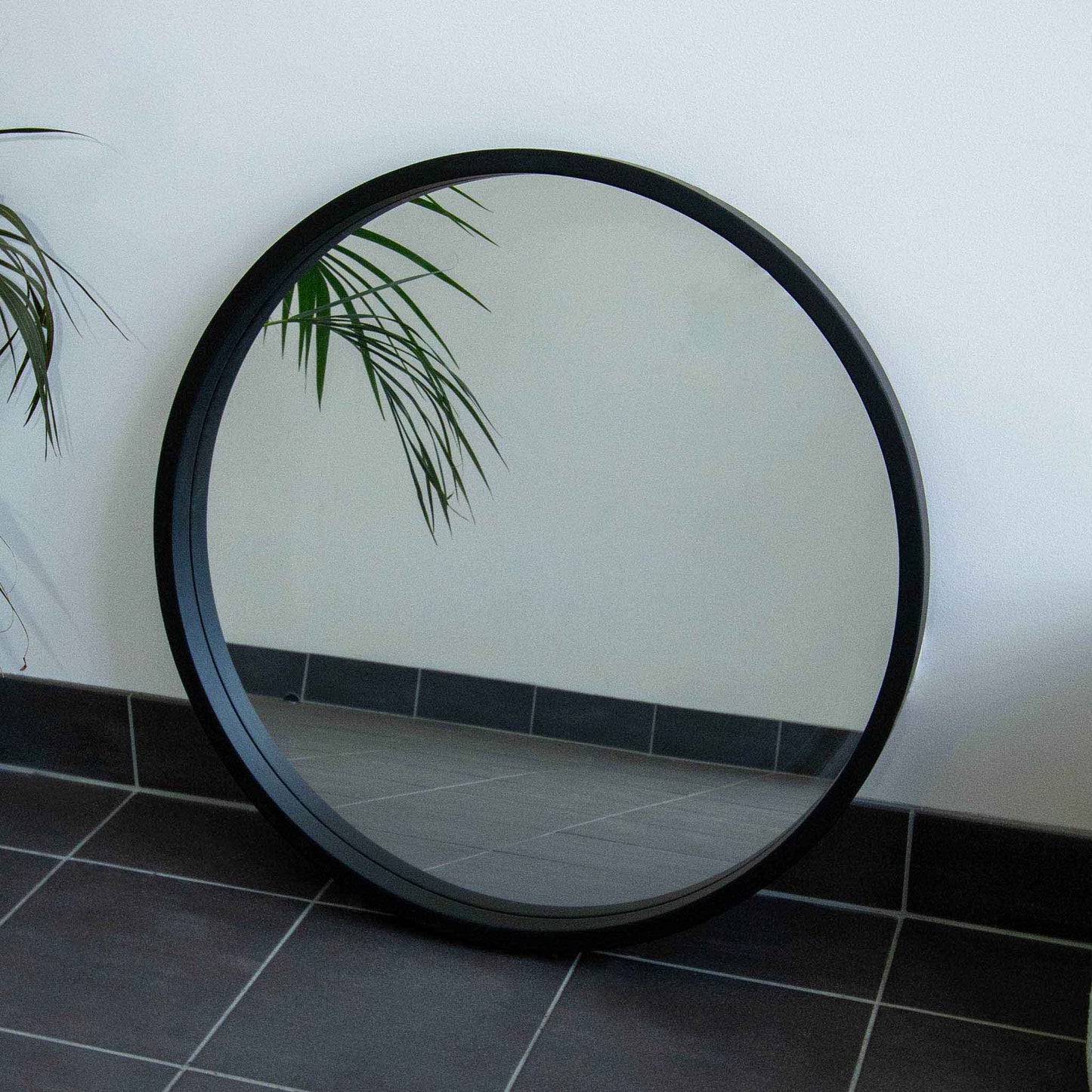 Black Round wood 80cm Mirror
