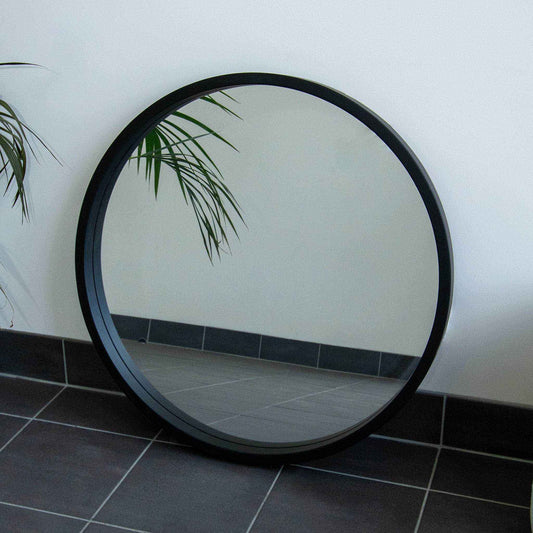 Black Round wood 80cm Mirror