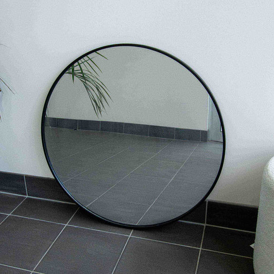 Black Round Iron Frame 80cm Mirror