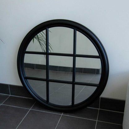Black Round Window Frame 80cm Mirror