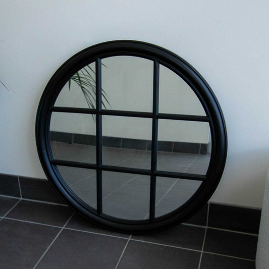 Black Round Window Frame 80cm Mirror