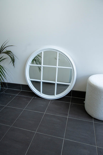 White Round Window Frame 80cm Mirror