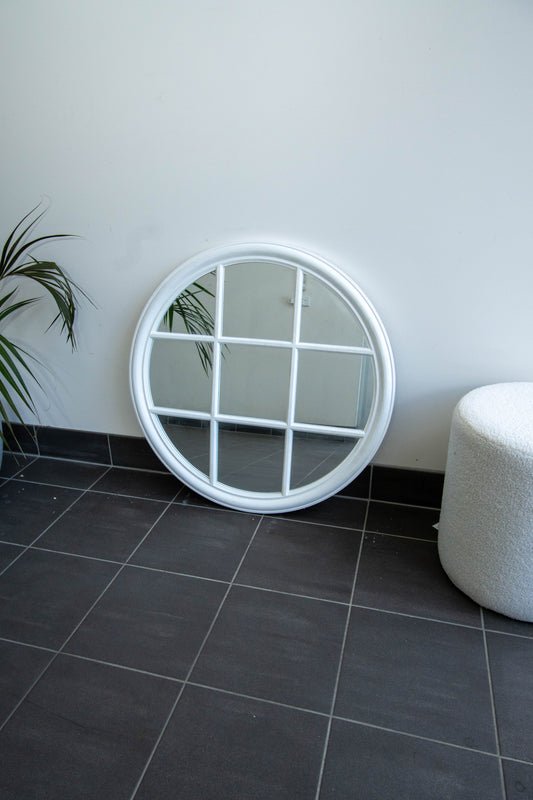 White Round Window Frame 80cm Mirror