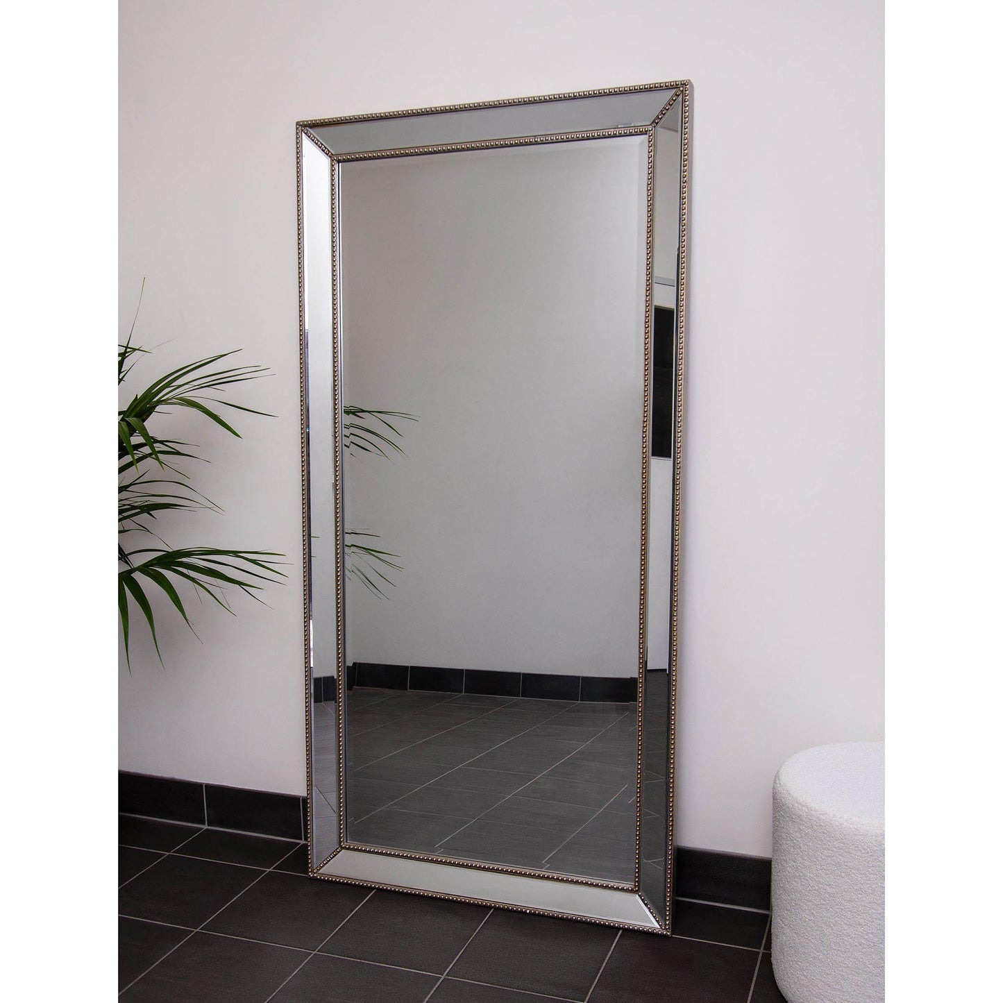Silver Beaded Wood Frame 90cm x 180cm Mirror