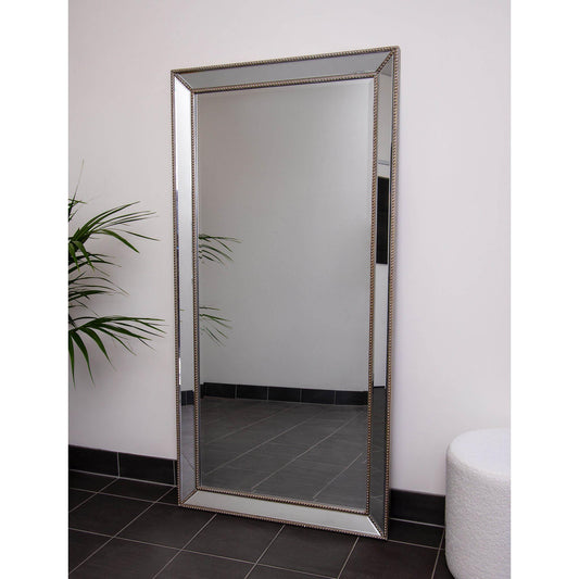 Silver Beaded Wood Frame 90cm x 180cm Mirror