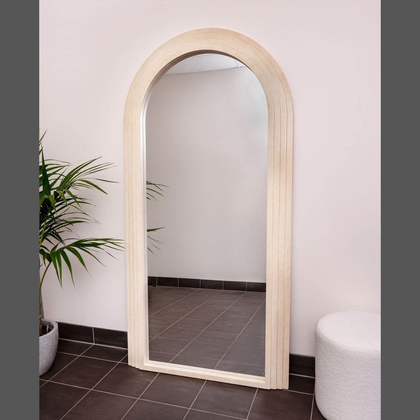 Step Frame Wood Arch 200cm x 100cm Cream Mirror