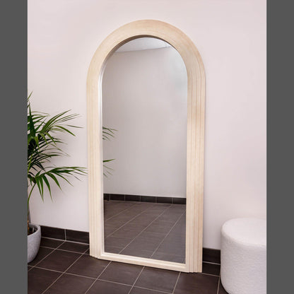 Step Frame Wood Arch 200cm x 100cm Cream Mirror