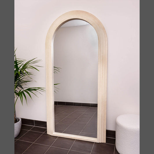 Step Frame Wood Arch 200cm x 100cm Cream Mirror