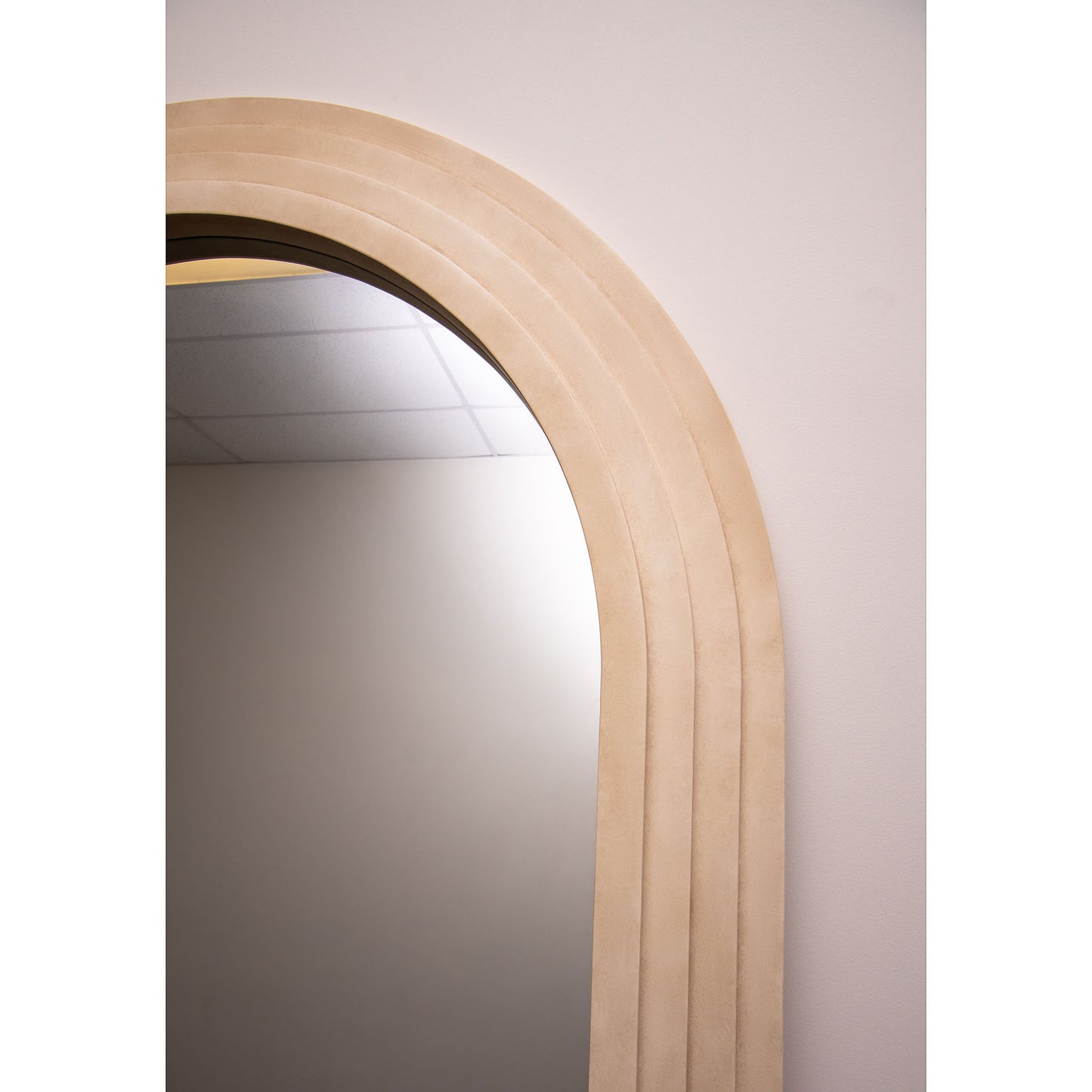 Step Frame Wood Arch 200cm x 100cm Cream Mirror