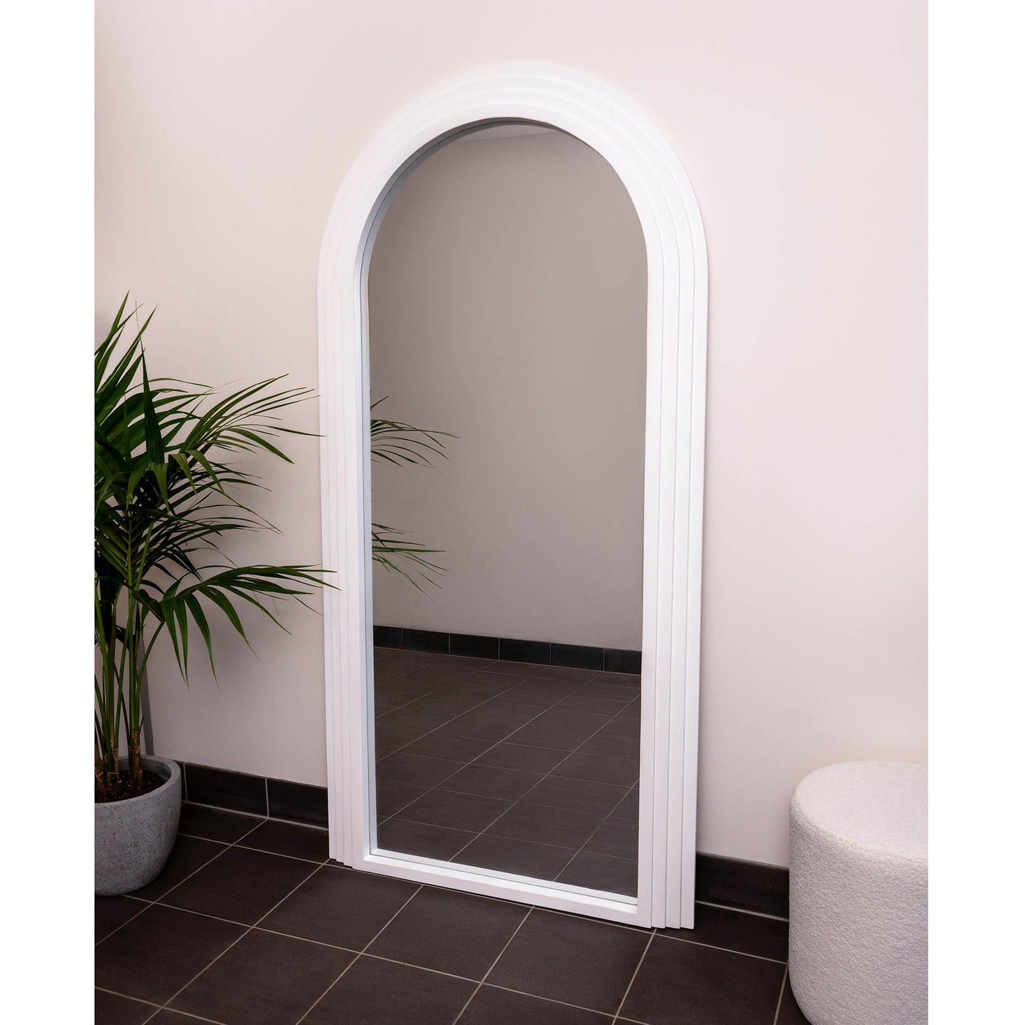 Step Frame Wood Arch 200cm x 100cm White Mirror