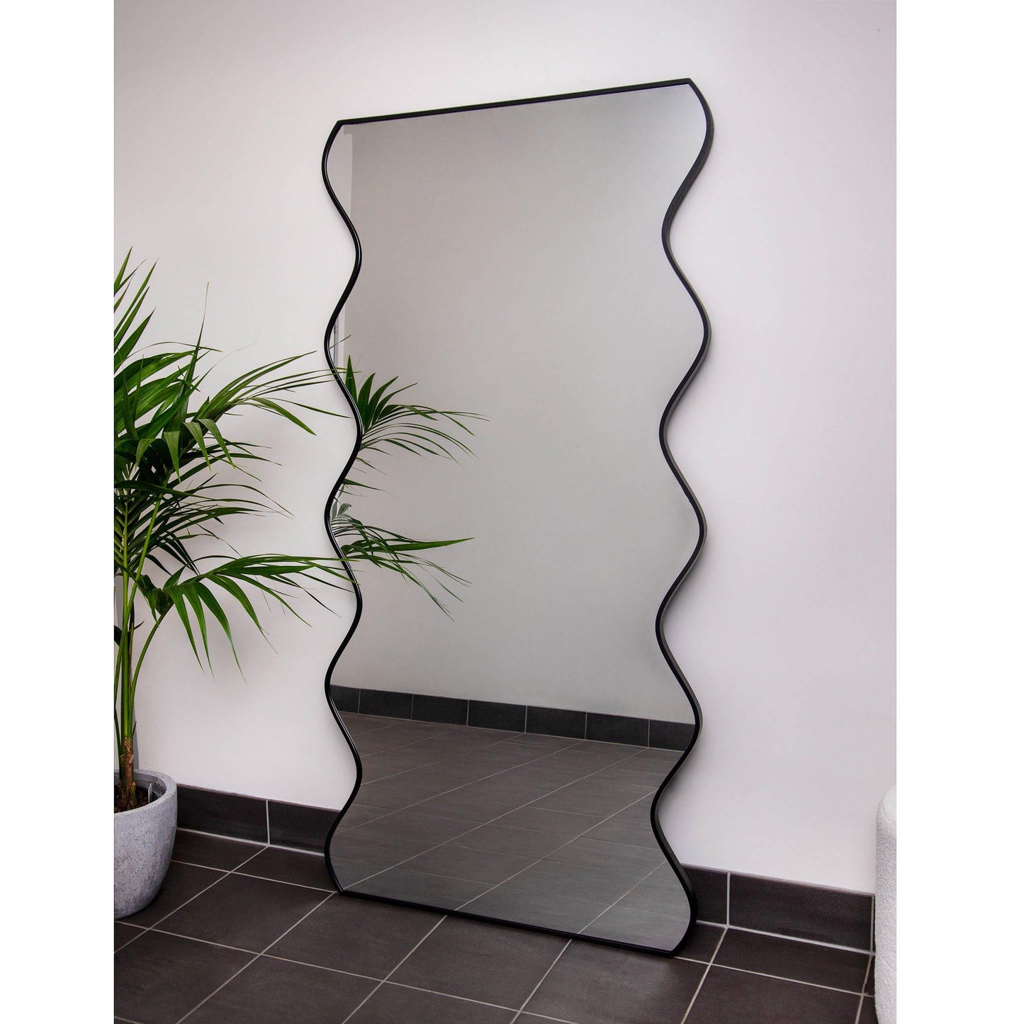 Wavy Iron Frame 90cm x 180cm Black Mirror